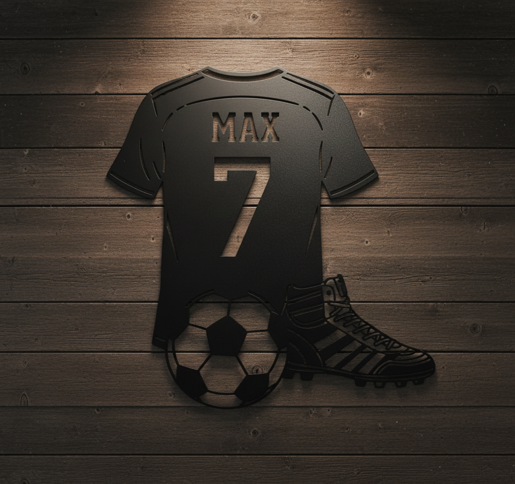 Personalisiertes Fußballtrikot Metallschild mit Name und Nummer aus Stahl – Bild 9