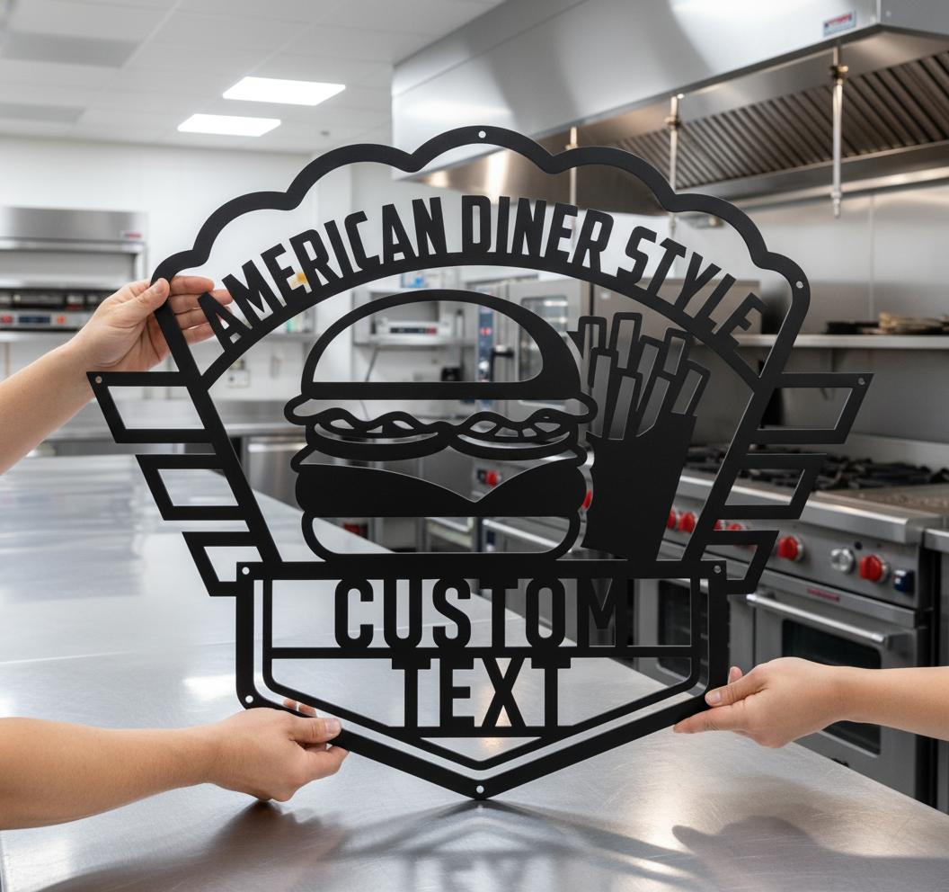 Personalisiertes American Diner Burger und Pommes Metallschild – Bild 5