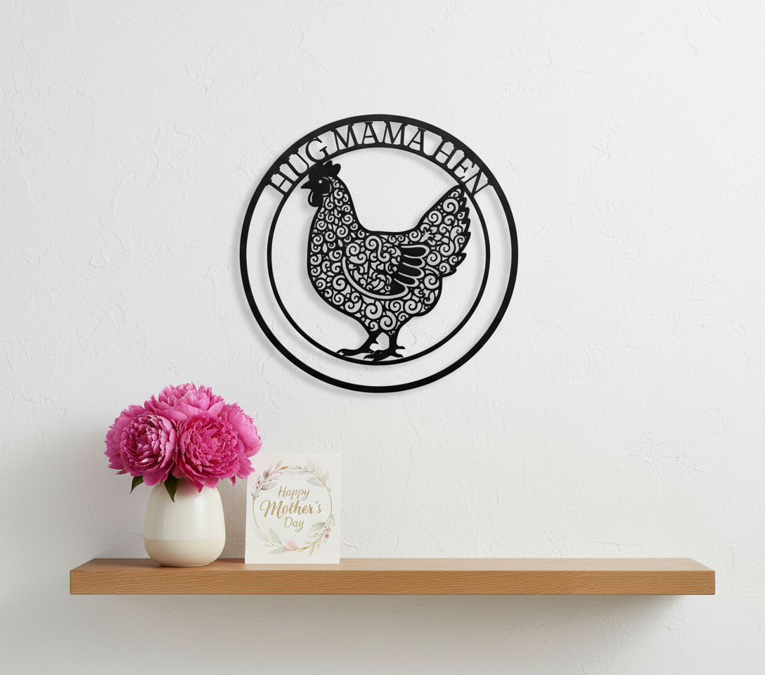 Personalisiertes Hühnerstall Schild mit Huhn und Namen aus schwarzem Stahl – Bild 3