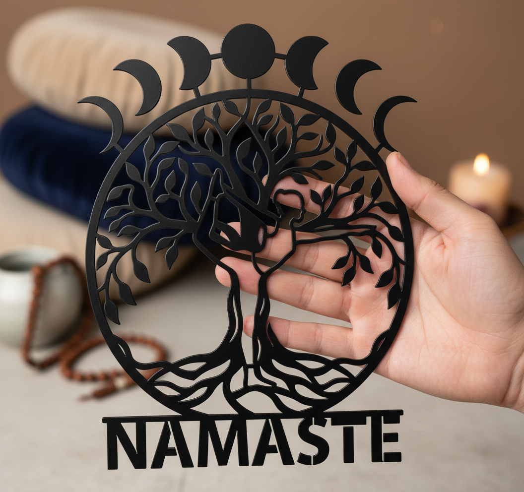 Mondphasen Lebensbaum Yoga Namaste Metall Wanddeko – Bild 5