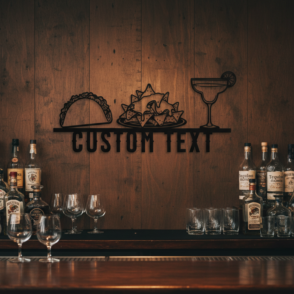 Personalisiertes mexikanisches Restaurant Schild mit Tacos, Nachos und Margarita – Bild 2
