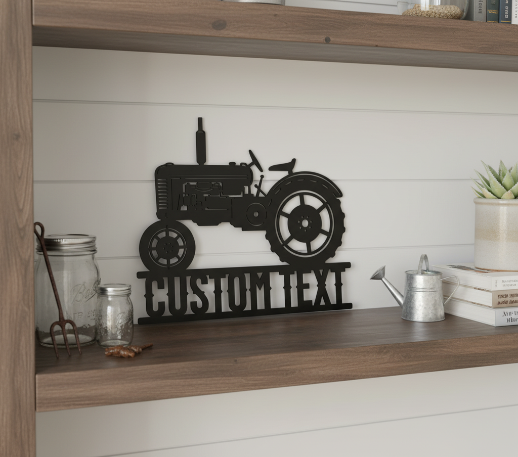 Personalized vintage tractor metal sign with farm name in black steel – image 6