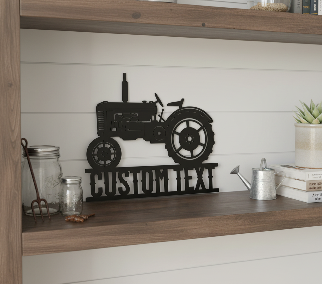 Personalized vintage tractor metal sign with farm name in black steel – image 6