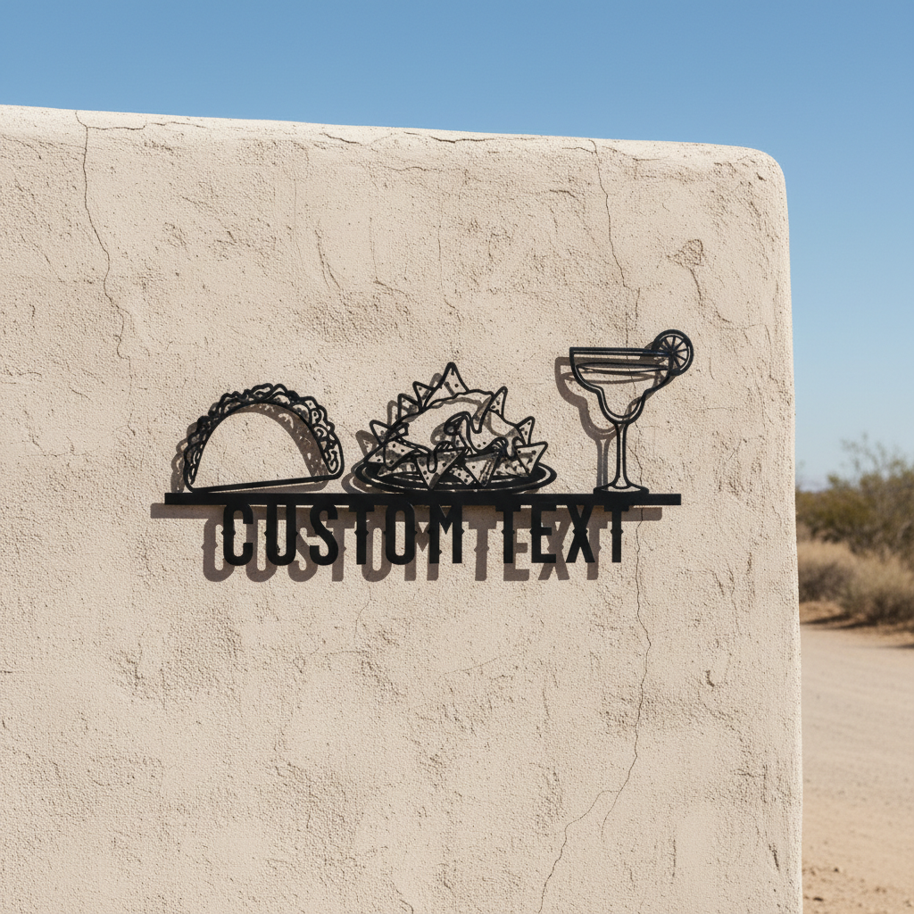 Personalisiertes mexikanisches Restaurant Schild mit Tacos, Nachos und Margarita – Bild 1