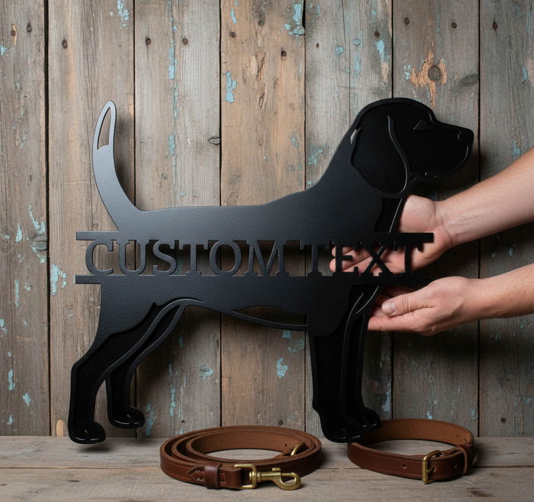 Personalized Beagle metal sign with dog name in black steel – image 2