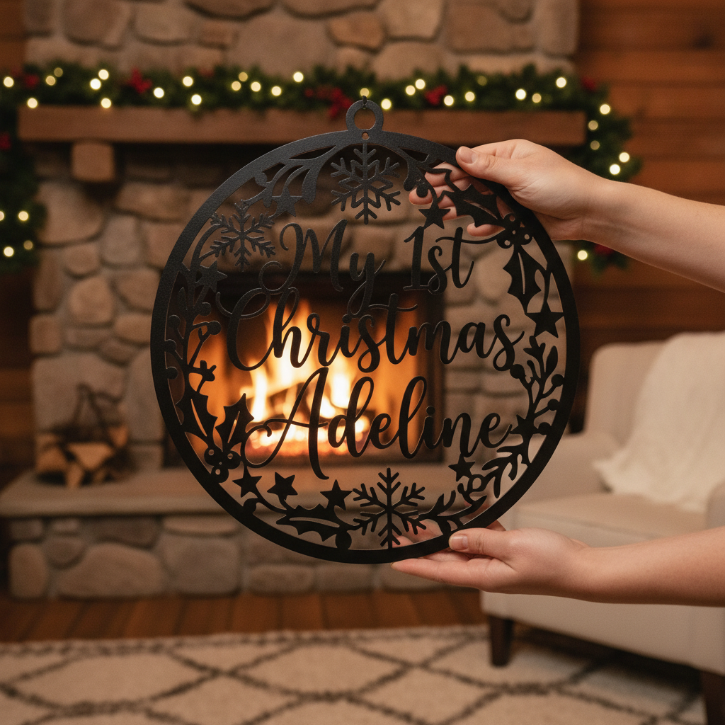 Personalisiertes Mein erstes Weihnachten Baby Metallschild rund – Bild 6