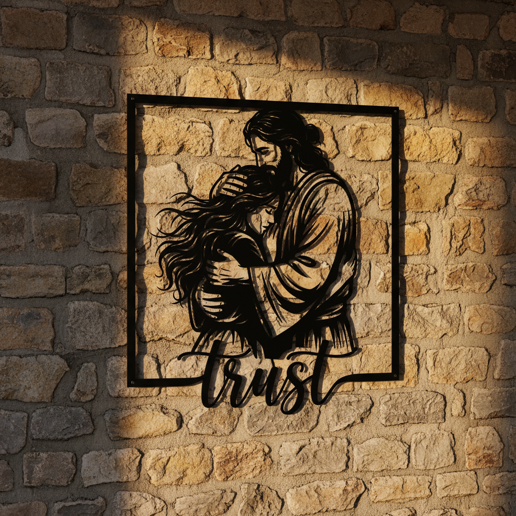 Personalisiertes Jesus Umarmung Metallschild Trust in Jesus – Bild 4