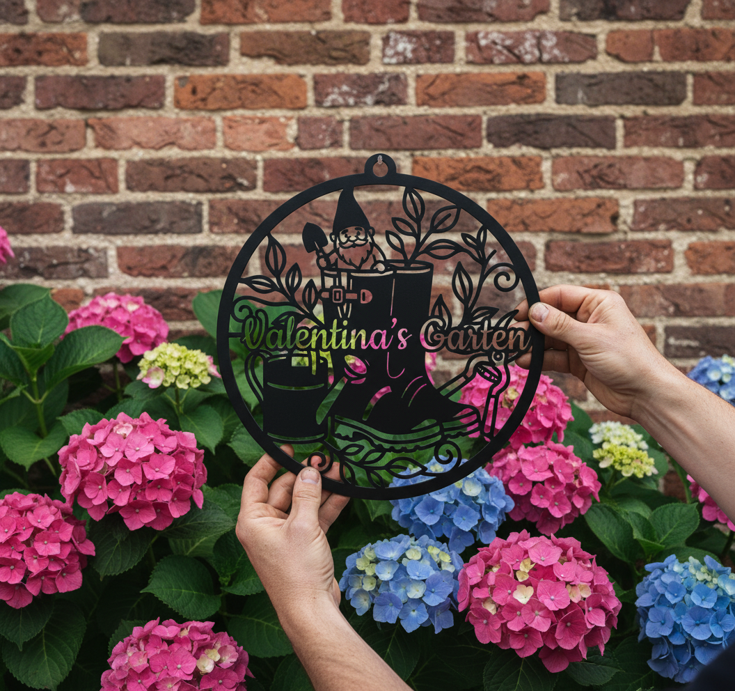 Personalisiertes Gartenschild mit Namen als Gartendeko aus schwarzem Stahl – Bild 6