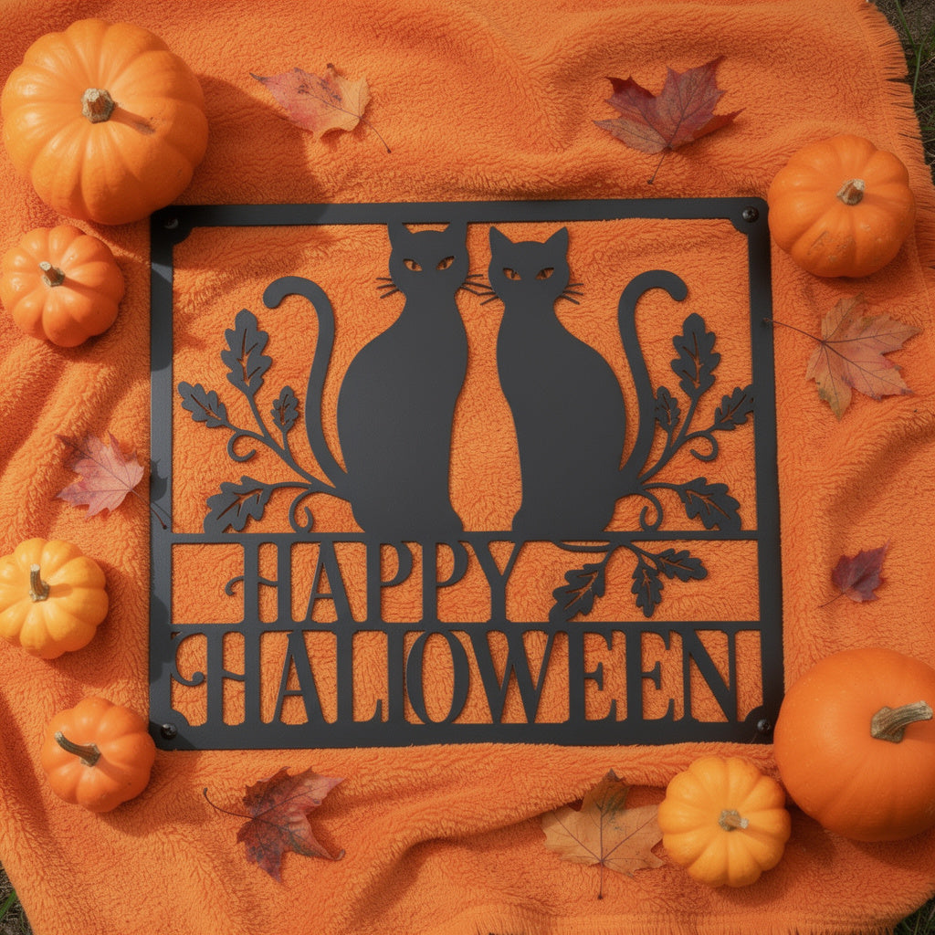 Happy Halloween schwarze Katzen Metallschild