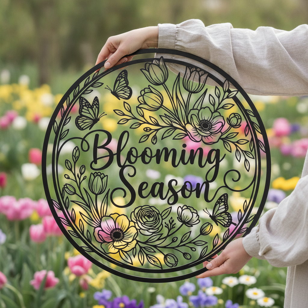 Blooming Season Blumen und Schmetterlinge Metallschild rund – Bild 6
