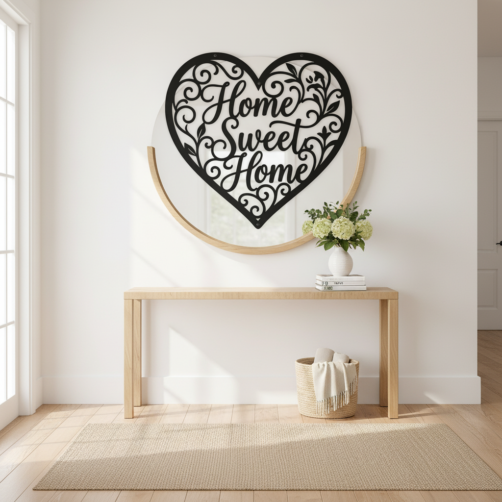 Home Sweet Home Metallschild in Herzform mit filigranen Schnörkeln aus schwarzem Stahl – Bild 4