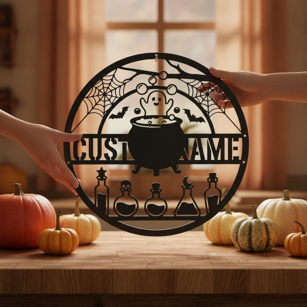 Personalisiertes Hexenkessel Halloween Metallschild – Bild 5
