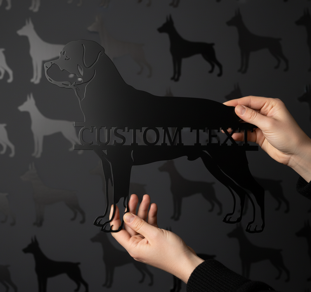 Personalisiertes Rottweiler Metallschild mit Hundenamen aus schwarzem Stahl – Bild 8