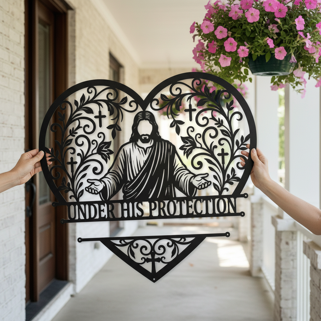 Personalisiertes Jesus Herz Metallschild mit Namen aus schwarzem Stahl – Bild 10