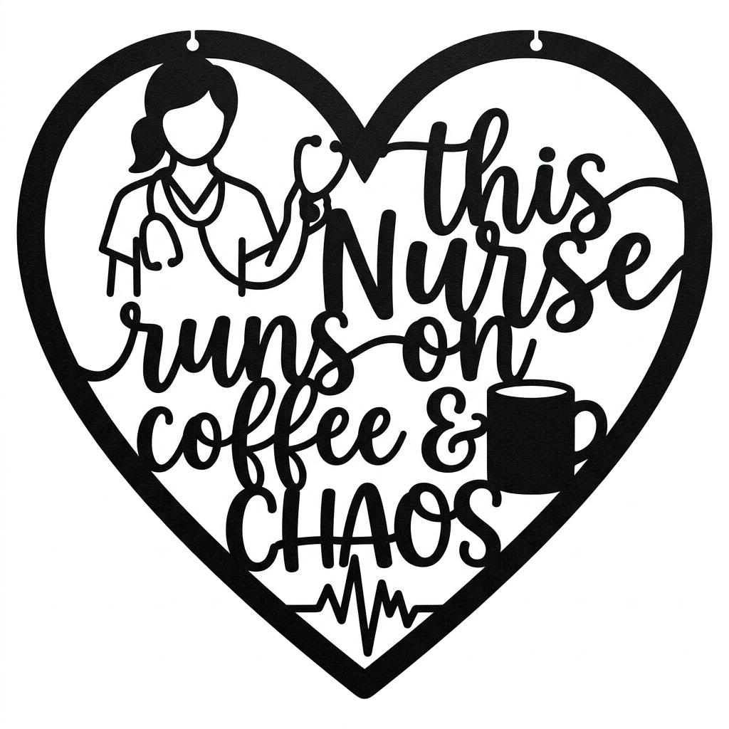 This nurse runs on coffee and chaos Herz Metallschild – Bild 1