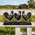 Personalized rooster farmhouse metal sign with farm name in black steel