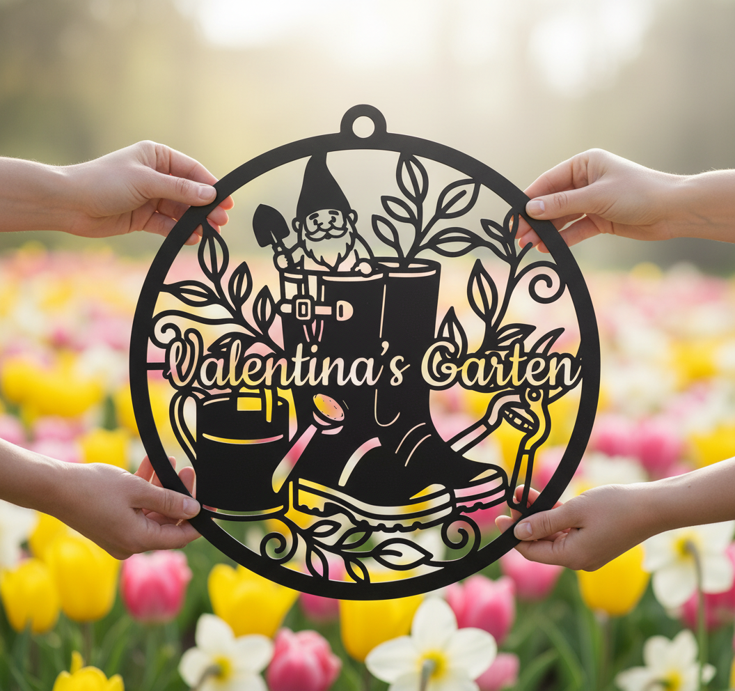 Personalisiertes Gartenschild mit Namen als Gartendeko aus schwarzem Stahl – Bild 10