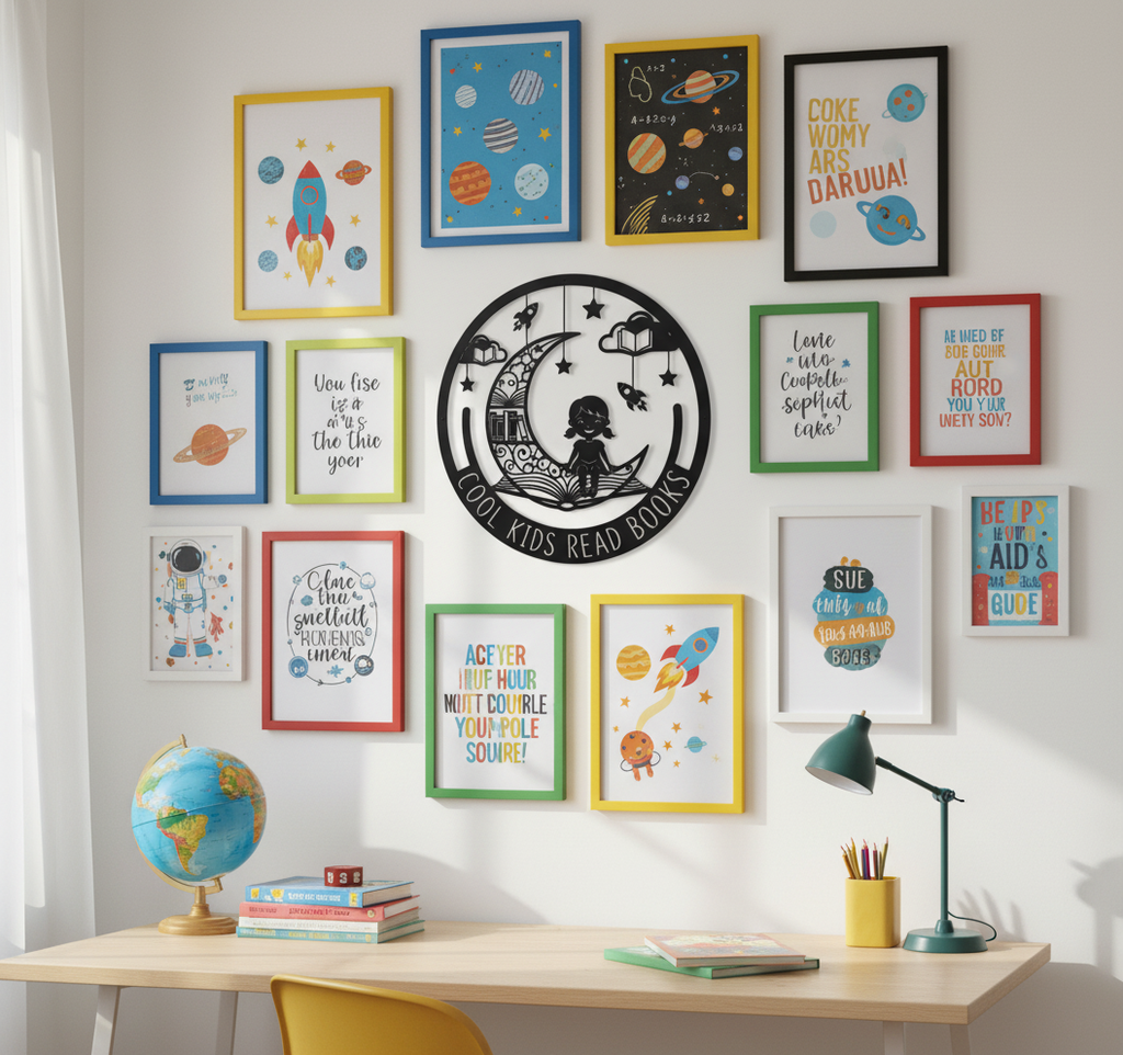 Personalisiertes Namensschild Kinderzimmer mit lesendem Mädchen auf dem Mond aus Stahl – Bild 6