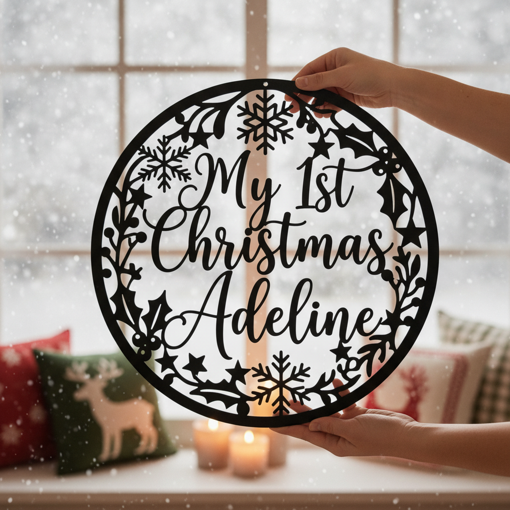 Personalisiertes Mein erstes Weihnachten Baby Metallschild rund – Bild 5