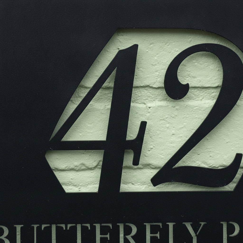Personalized butterfly house number sign with flowers in black steel – image 5