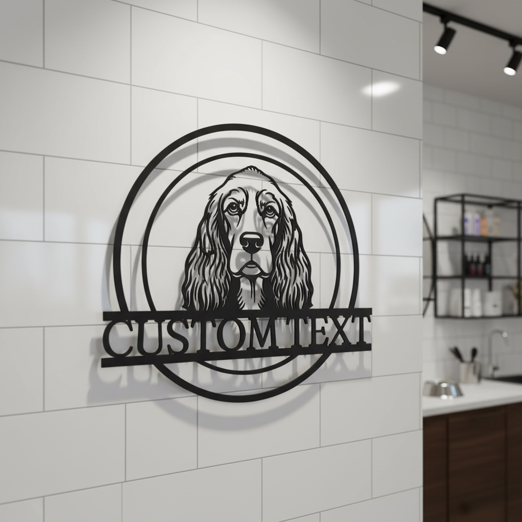 Personalized Cocker Spaniel metal sign with dog name in black steel – image 9