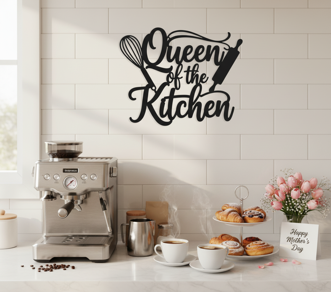 Queen of the Kitchen Metallschild mit Schneebesen und Nudelholz – Bild 3