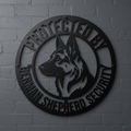 Rundes Schäferhund Warnschild Protected by German Shepherd aus schwarzem Stahl