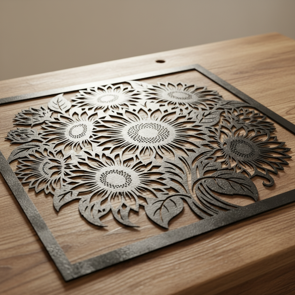 Quadratische Sonnenblumen Wanddeko aus Metall mit Sonnenblumenstrauß aus schwarzem Stahl – Bild 5