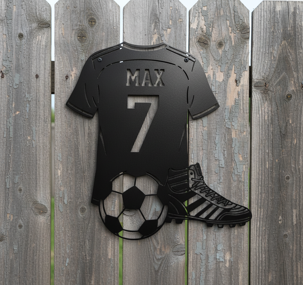 Personalisiertes Fußballtrikot Metallschild mit Name und Nummer aus Stahl – Bild 10