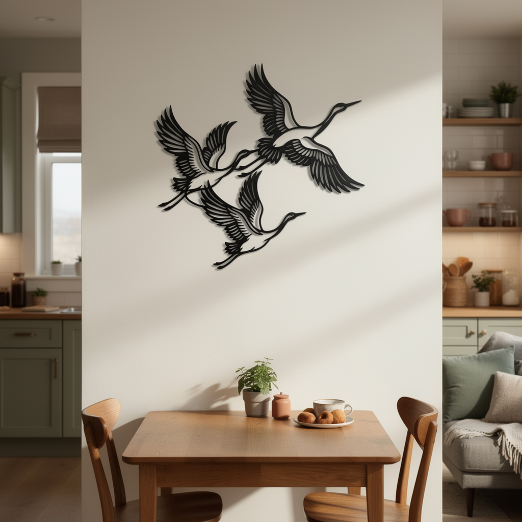 Fliegende Kraniche Vogelschwarm Metall Wanddeko – Bild 10