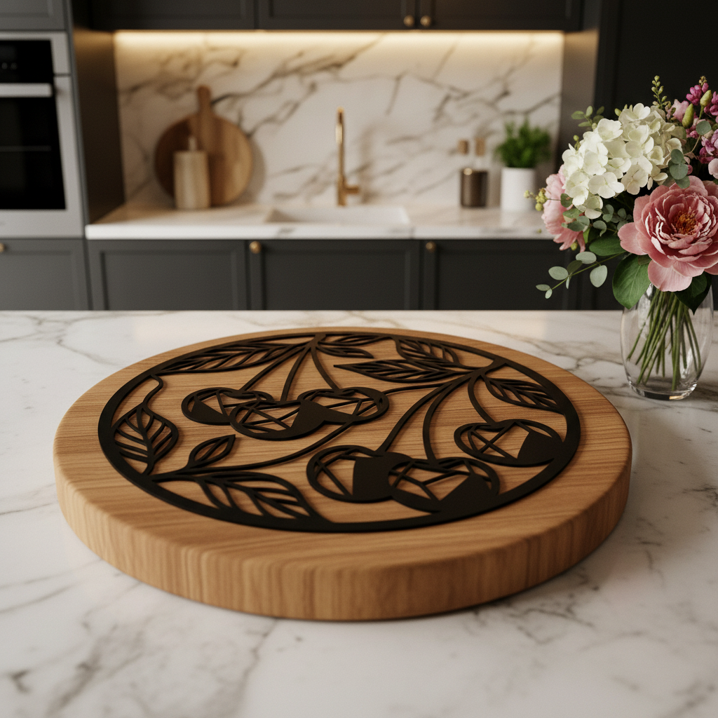 Personalized cherry kitchen sign with botanical fruit and name in black steel – image 3