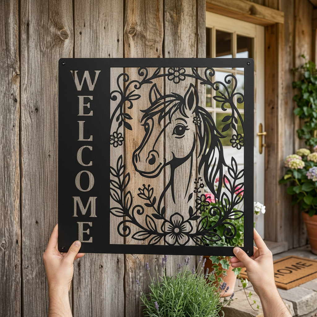 Pferd mit Blumen Willkommensschild hochkant – Bild 4