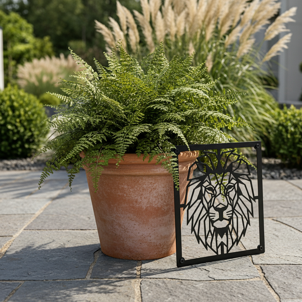 Geometric lion head metal wall art with modern line design in black steel – image 18