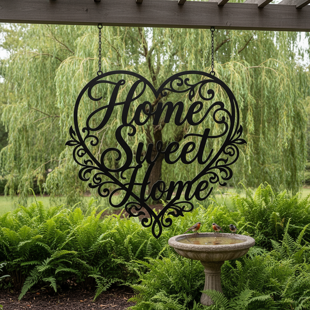 Heart-shaped Home Sweet Home metal wall art in black steel – image 2