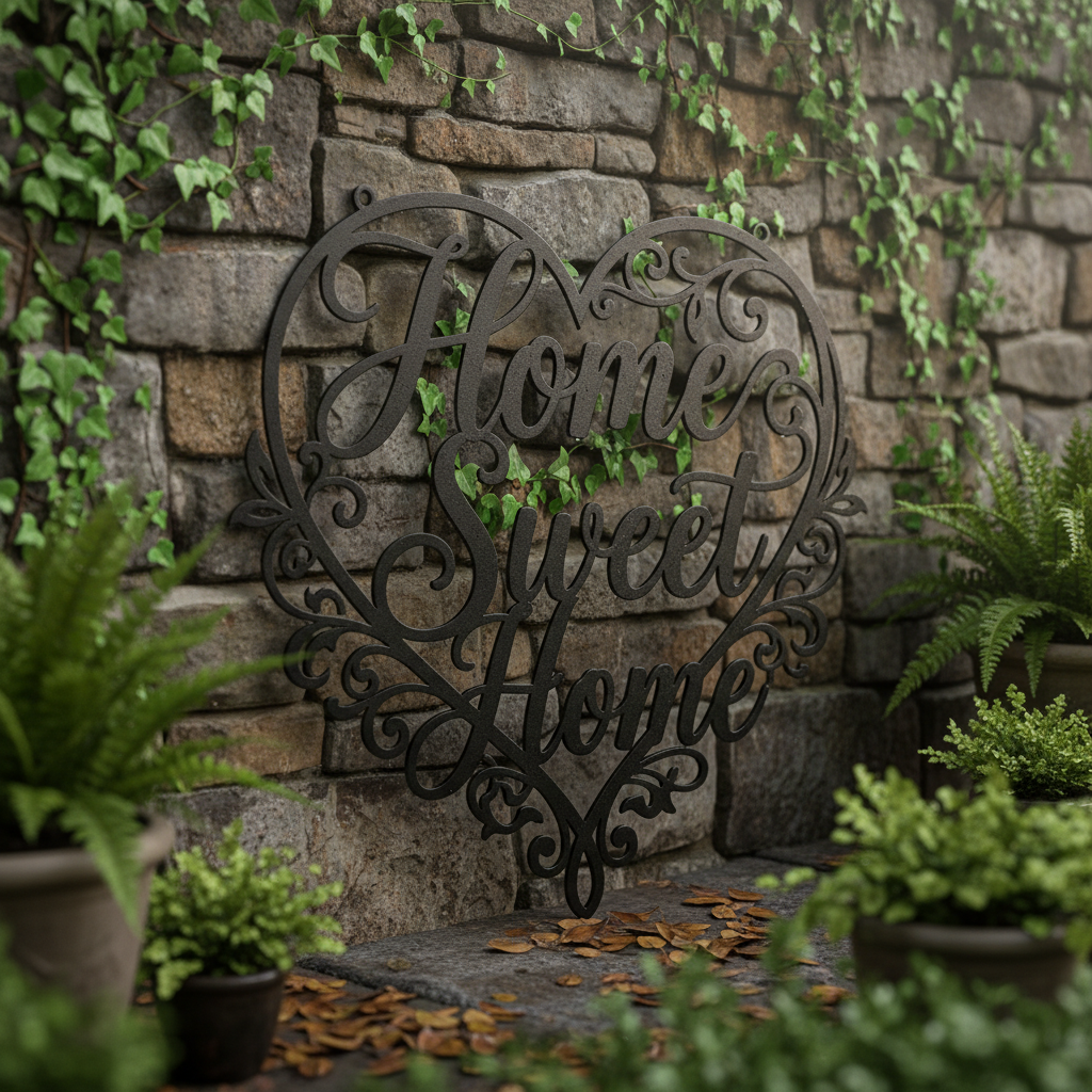 Heart-shaped Home Sweet Home metal wall art in black steel – image 16