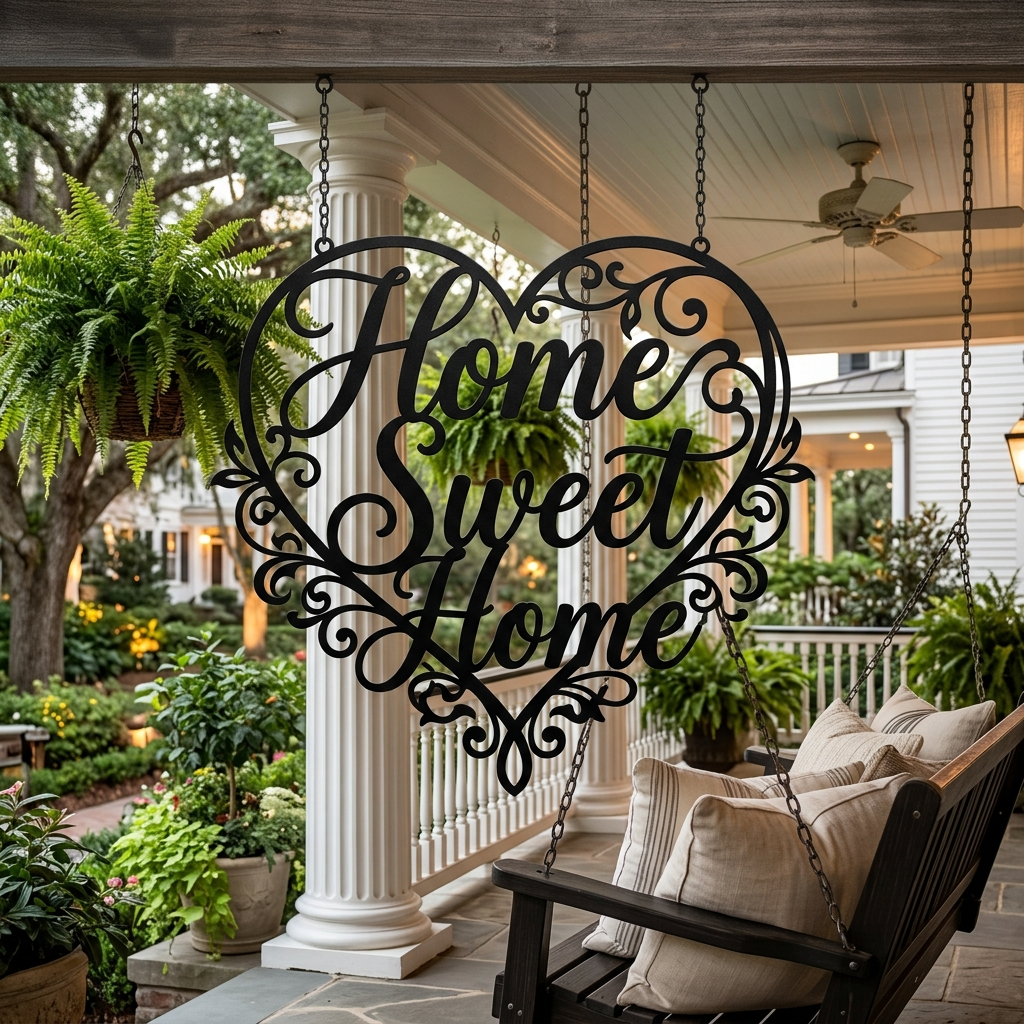Heart-shaped Home Sweet Home metal wall art in black steel – image 3