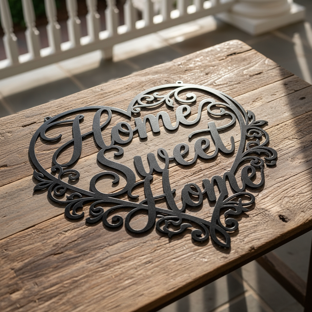 Heart-shaped Home Sweet Home metal wall art in black steel – image 6