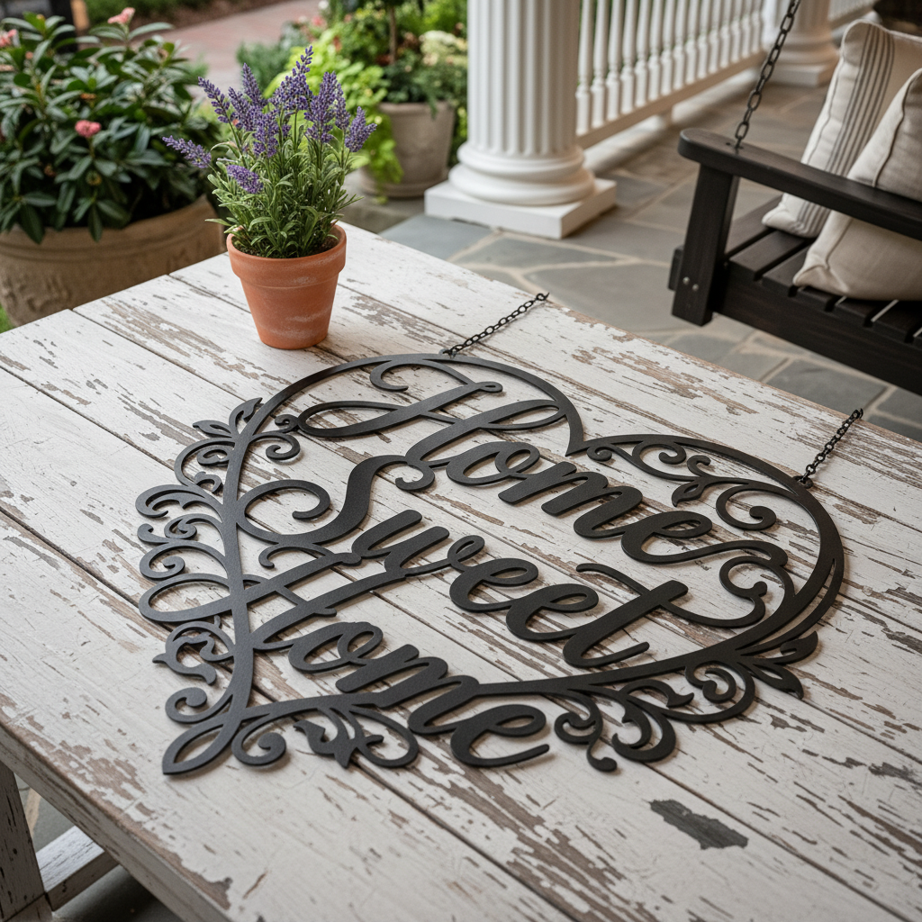 Heart-shaped Home Sweet Home metal wall art in black steel – image 7