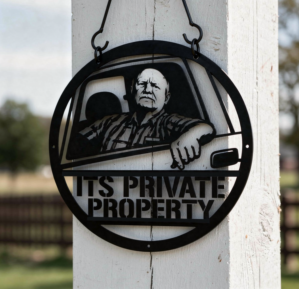 It's Private Property Metallschild rund mit Mann im Truck – Bild 5