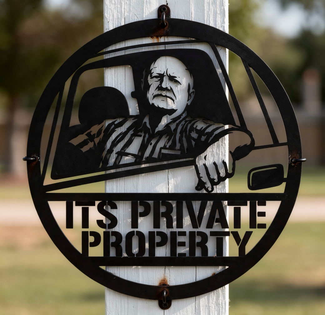 It's Private Property Metallschild rund mit Mann im Truck – Bild 1