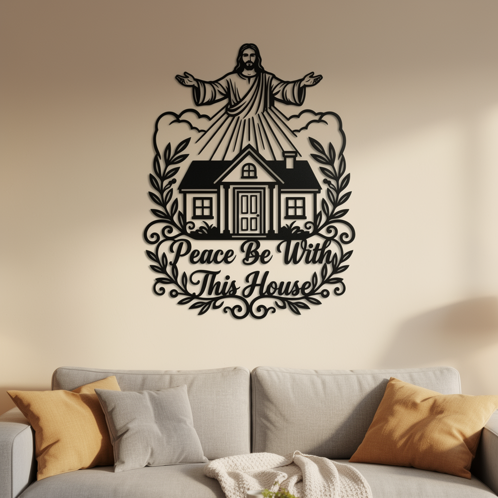 Segnender Jesus Peace be with this house Metallschild – Bild 1