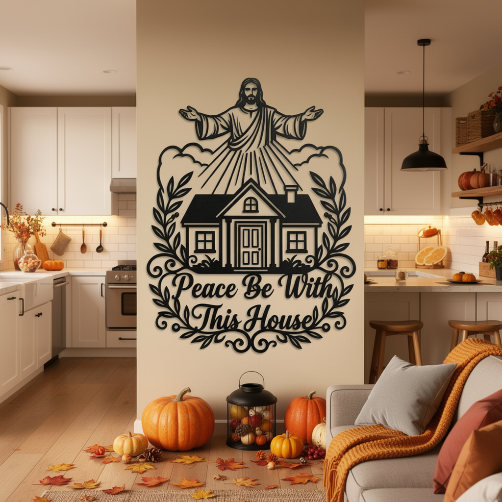 Segnender Jesus Peace be with this house Metallschild – Bild 2