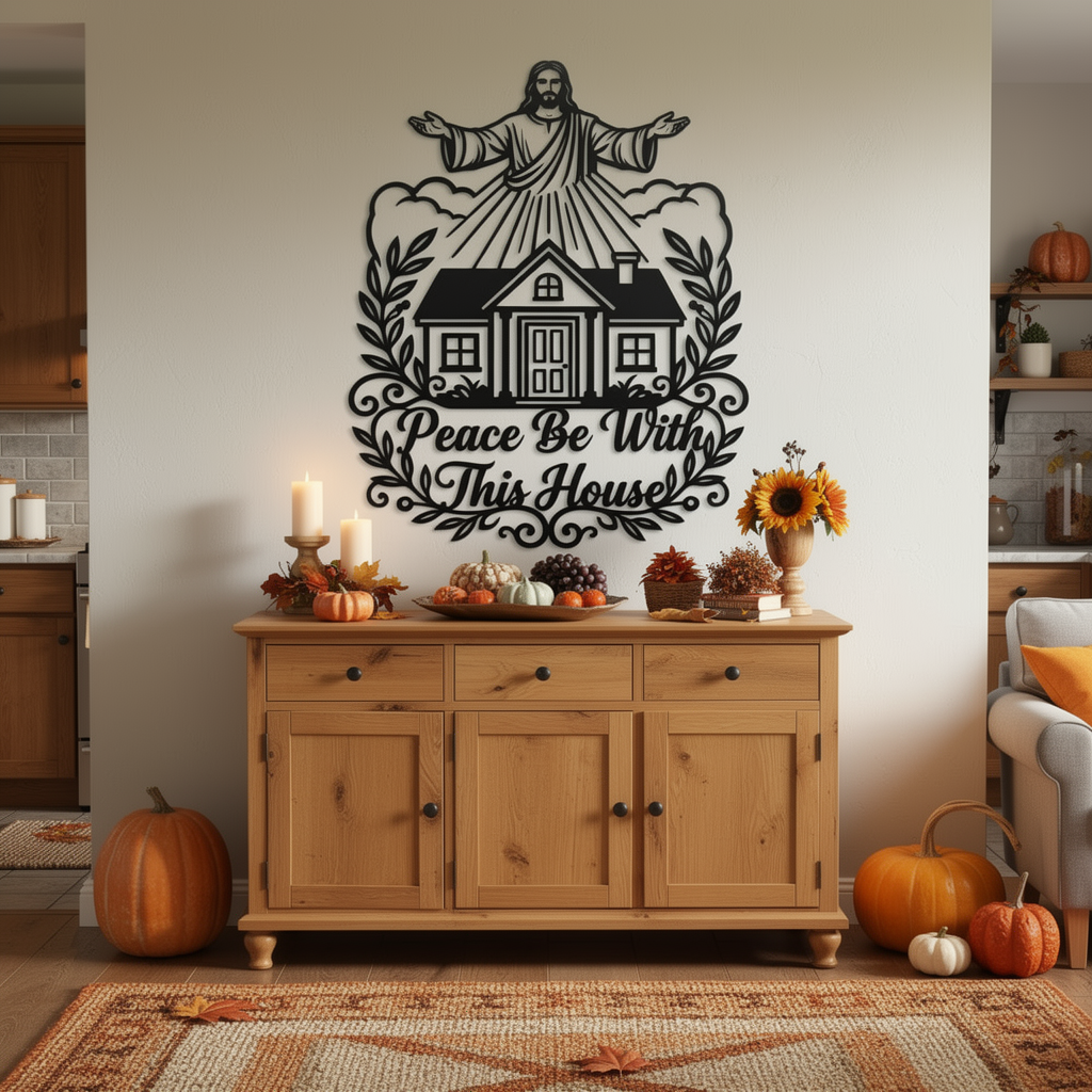 Segnender Jesus Peace be with this house Metallschild – Bild 5