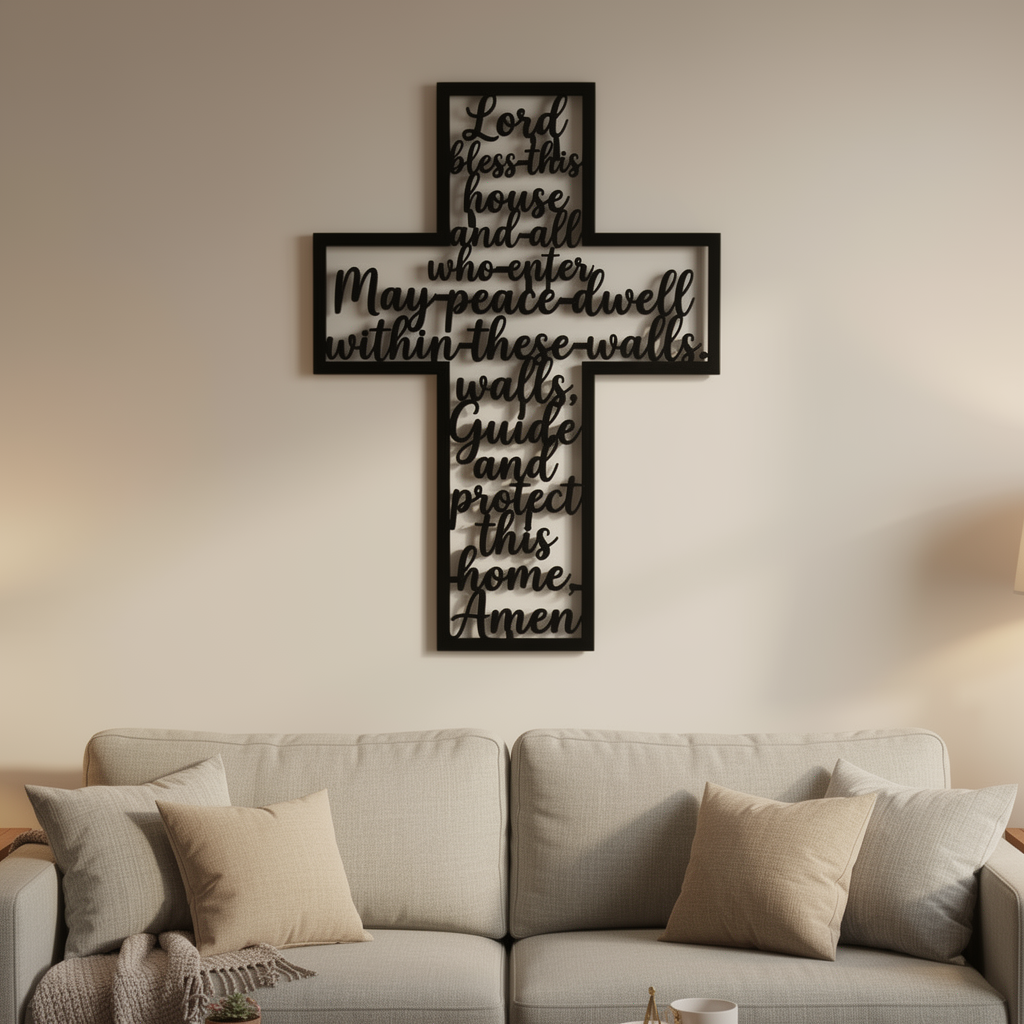 Lord Bless This House Kreuz Metall Wanddeko – Bild 1