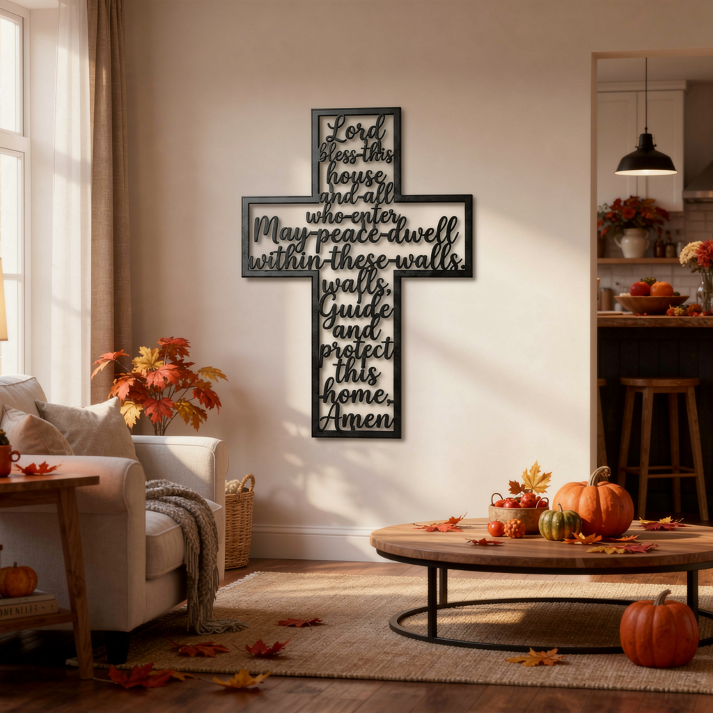 Lord Bless This House Kreuz Metall Wanddeko – Bild 2