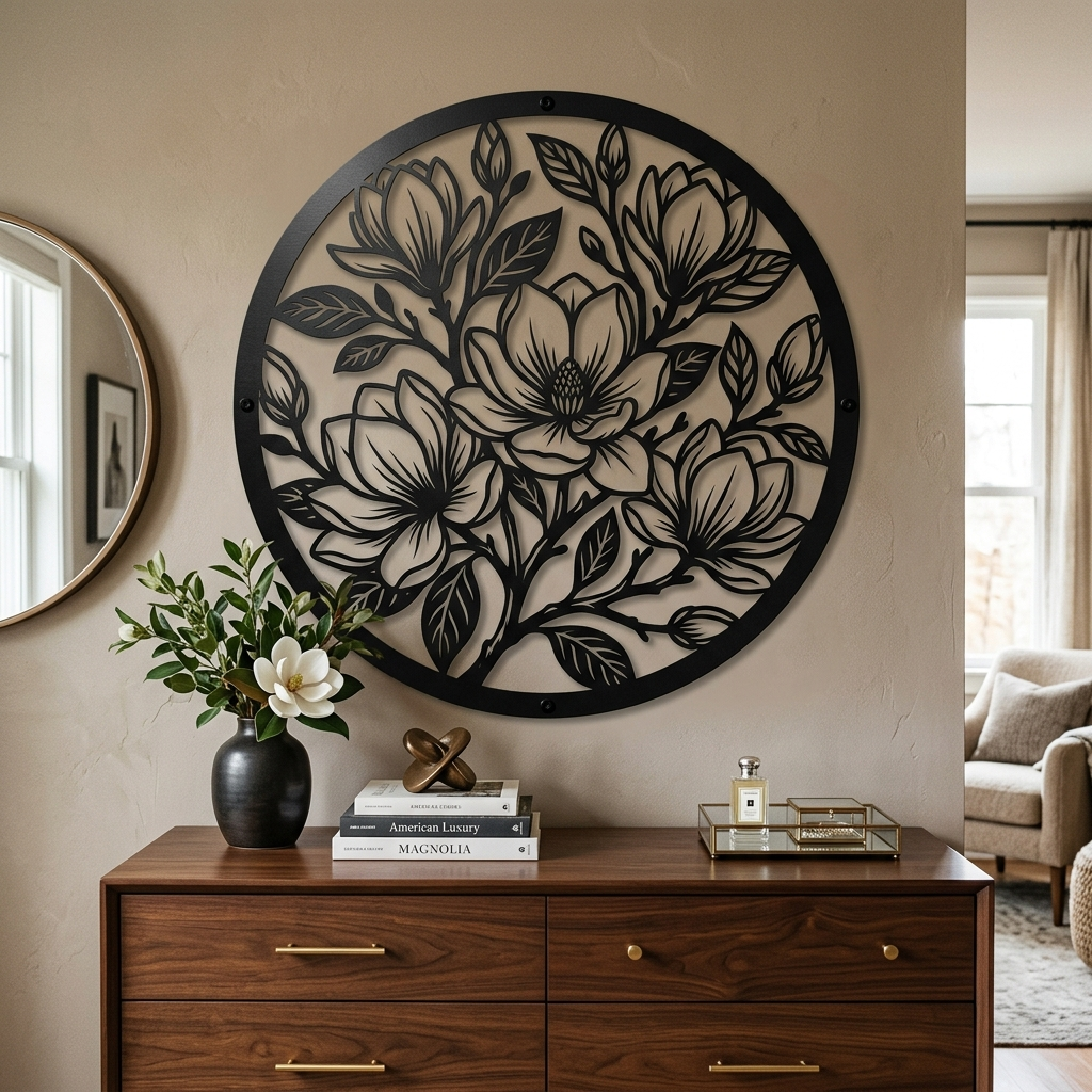 Magnolienblüte Metall Wanddeko rund – Bild 1