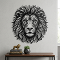 Lion head with tree of life mane as black steel metal wall art