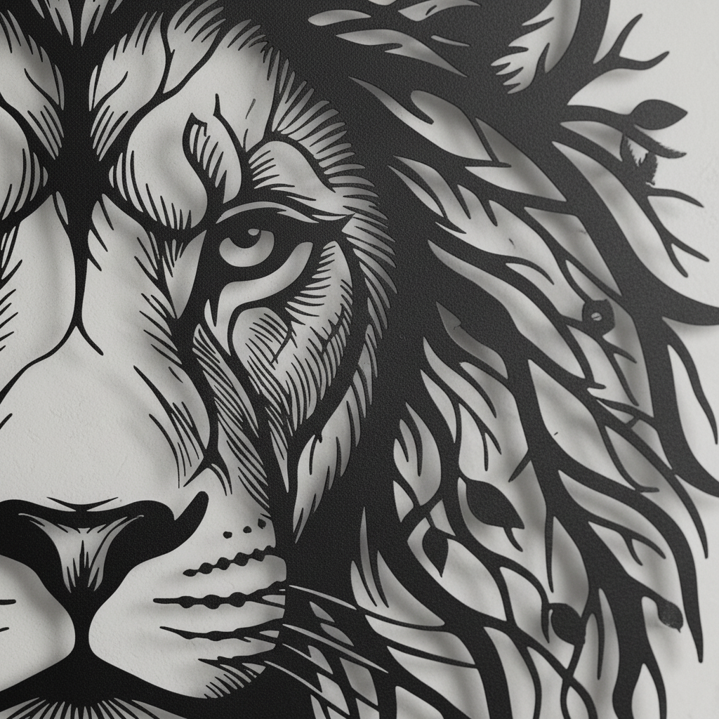 Lion head with tree of life mane as black steel metal wall art – image 11