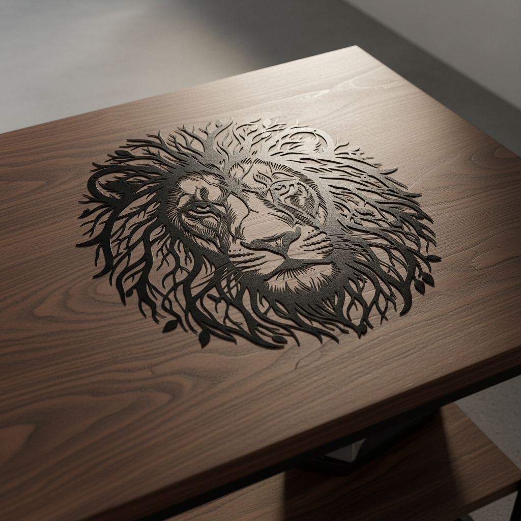 Lion head with tree of life mane as black steel metal wall art – image 12
