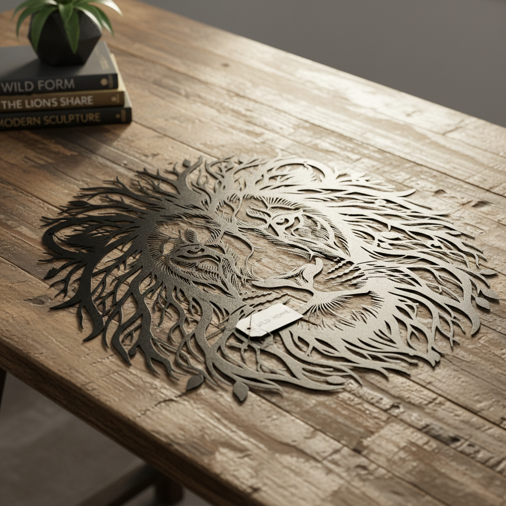 Lion head with tree of life mane as black steel metal wall art – image 13